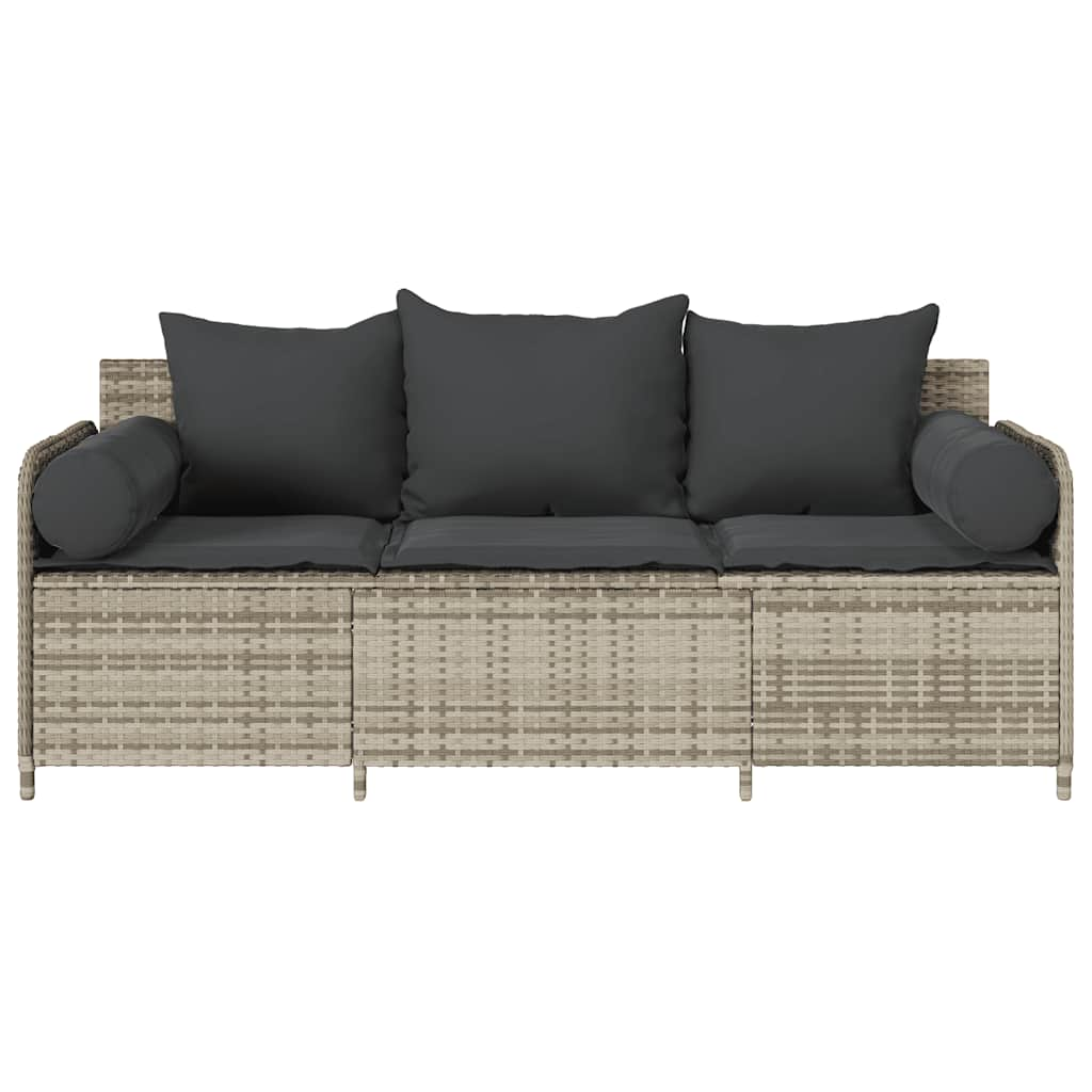 Gartensofa mit Kissen 3-Sitzer Hellgrau Poly Rattan