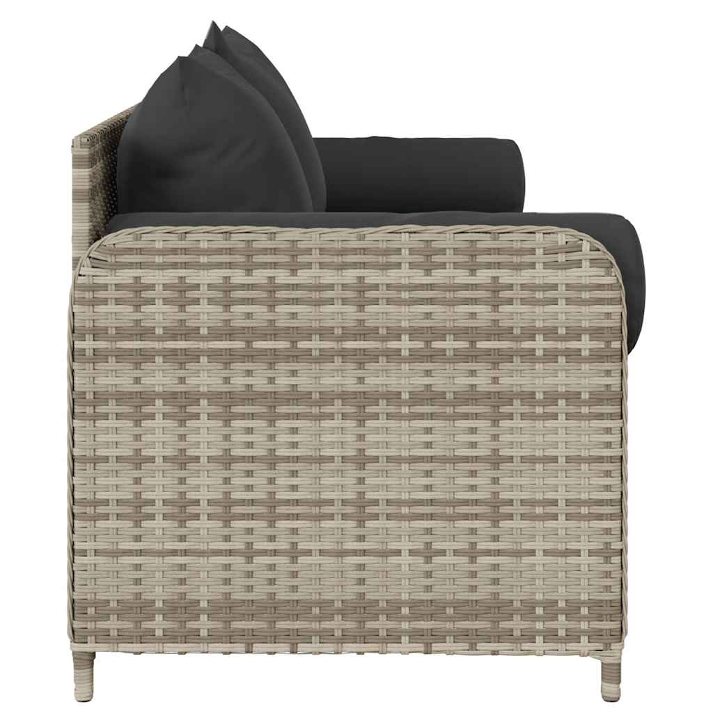 Gartensofa mit Kissen 3-Sitzer Hellgrau Poly Rattan