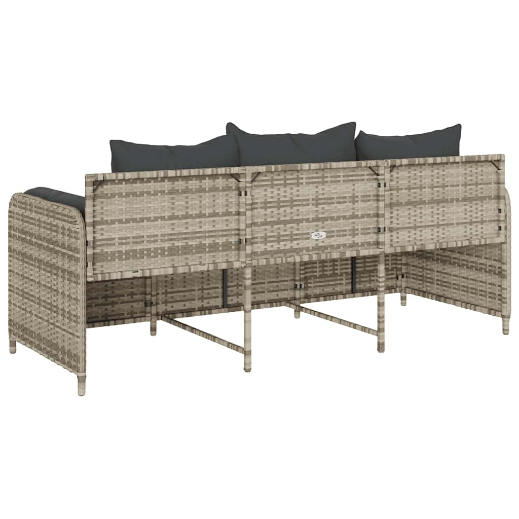 Gartensofa mit Kissen 3-Sitzer Hellgrau Poly Rattan