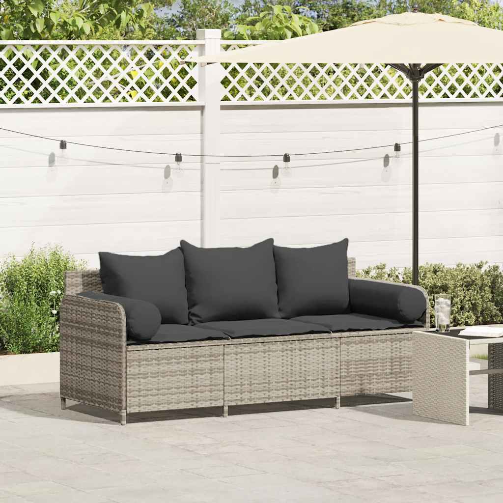 Gartensofa mit Kissen 3-Sitzer Hellgrau Poly Rattan