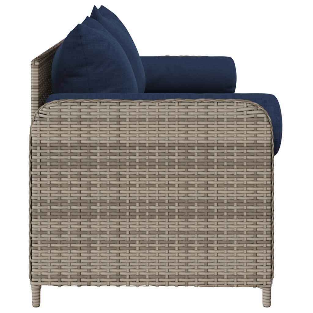 Gartensofa mit Kissen 3-Sitzer Grau Poly Rattan