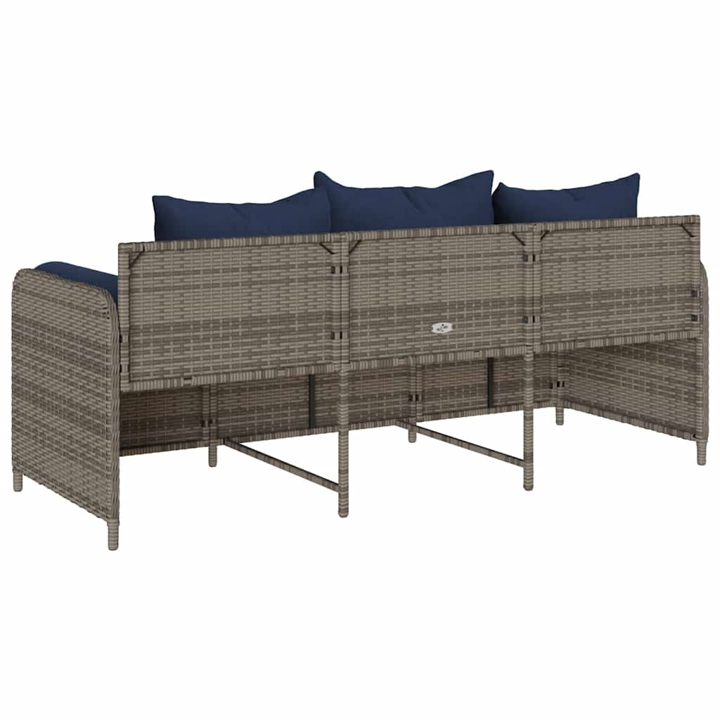 Gartensofa mit Kissen 3-Sitzer Grau Poly Rattan