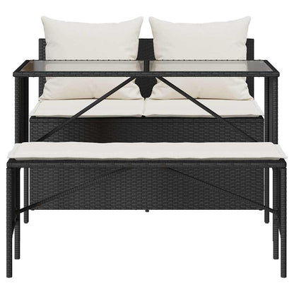3-tlg. Garten-Essgruppe mit Kissen Schwarz Poly Rattan
