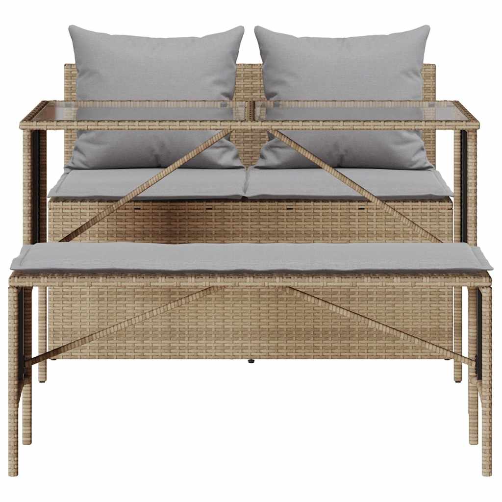 3-tlg. Garten-Essgruppe mit Kissen Beige Poly Rattan