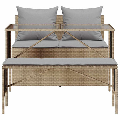 3-tlg. Garten-Essgruppe mit Kissen Beige Poly Rattan