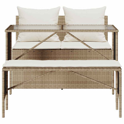 3-tlg. Garten-Essgruppe mit Kissen Beige Poly Rattan