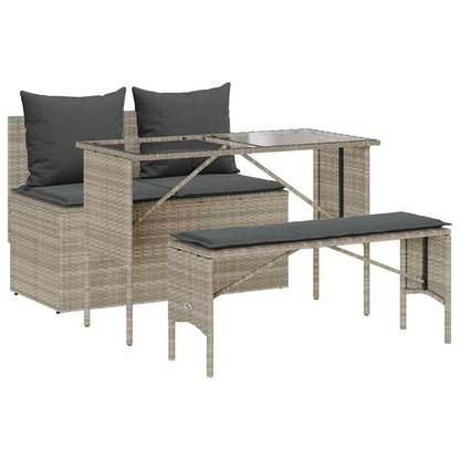 3-tlg. Garten-Essgruppe mit Kissen Hellgrau Poly Rattan