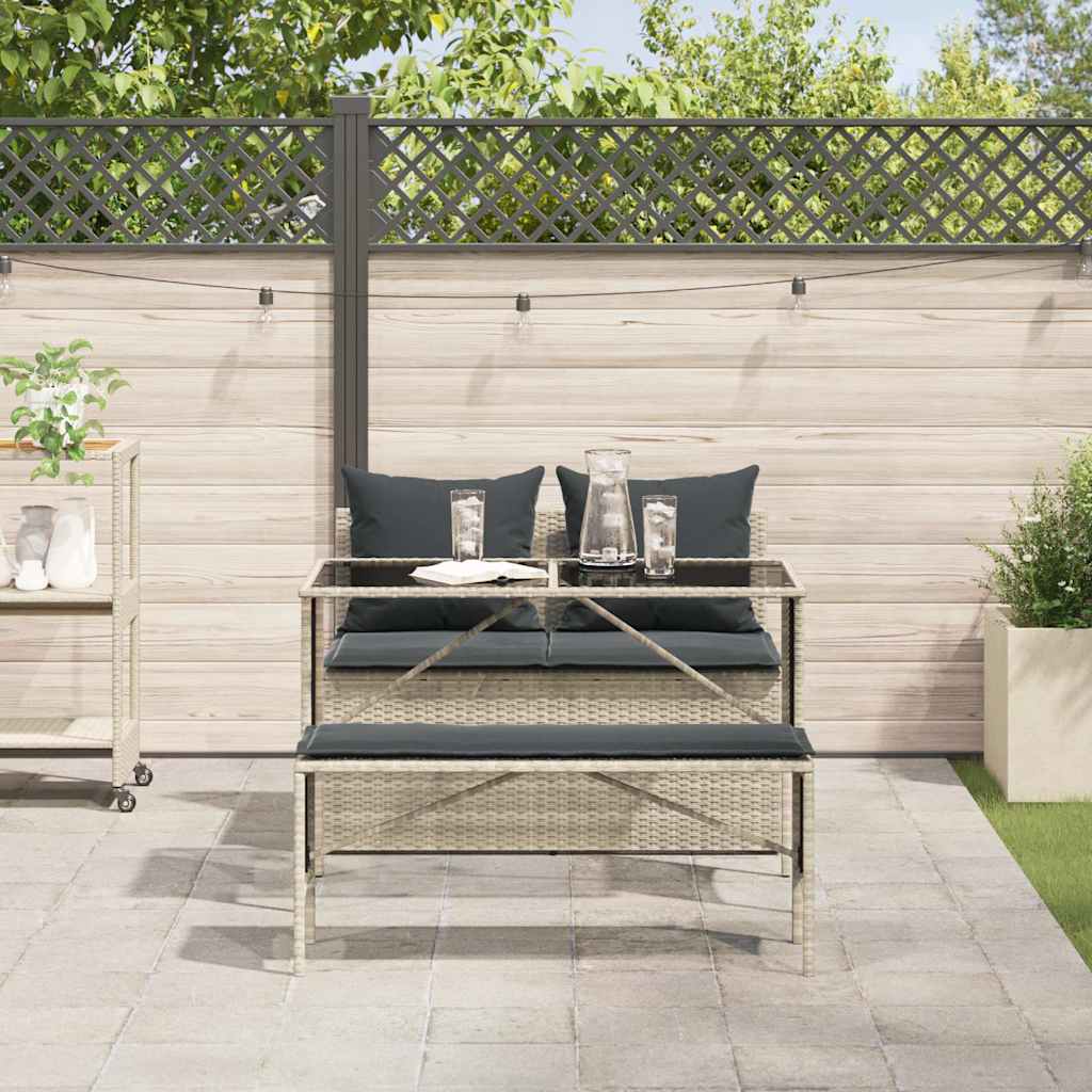 3-tlg. Garten-Essgruppe mit Kissen Hellgrau Poly Rattan