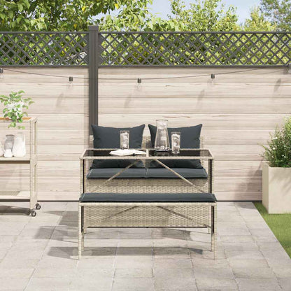 3-tlg. Garten-Essgruppe mit Kissen Hellgrau Poly Rattan