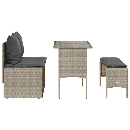 3-tlg. Garten-Essgruppe mit Kissen Hellgrau Poly Rattan