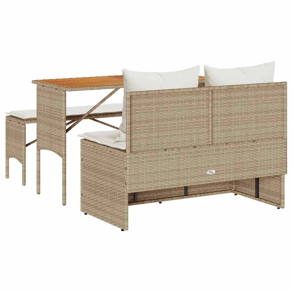 3-tlg. Garten-Essgruppe mit Kissen Beige Poly Rattan