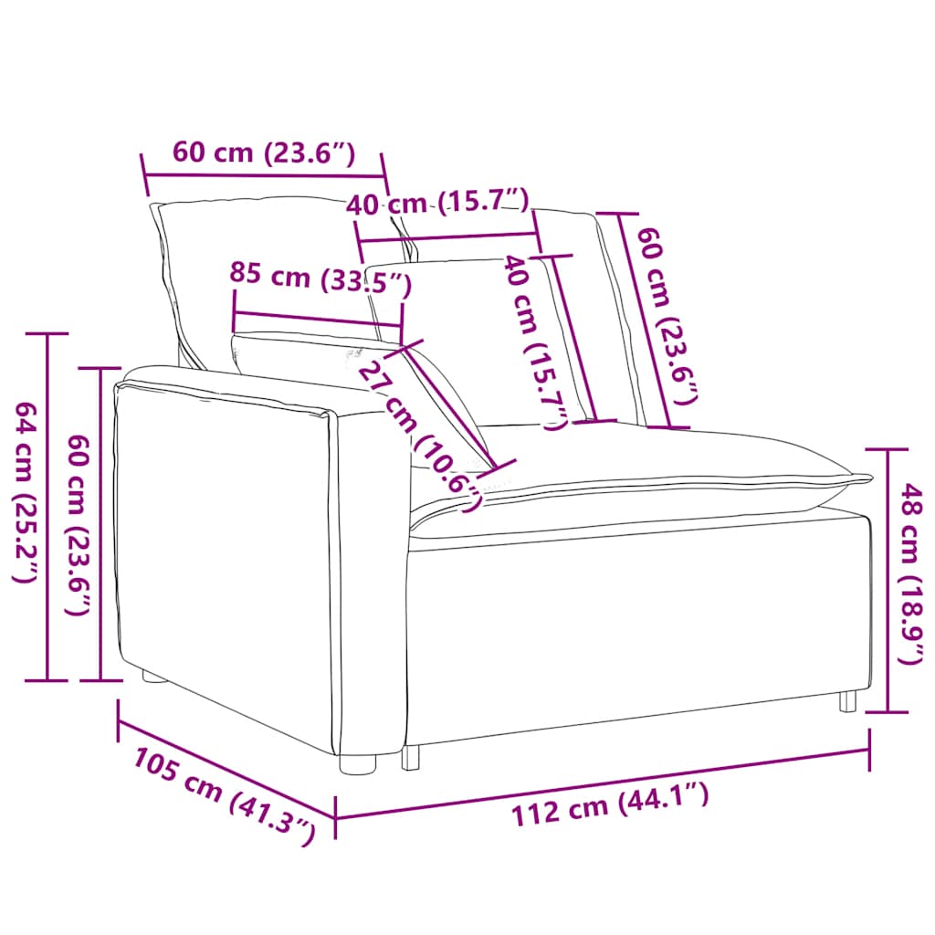 Modulares Sofa Endmodul mit Armlehne Kissen Dunkelgrau 100 cm
