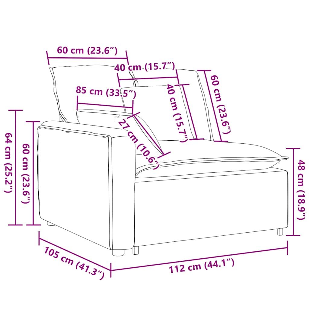 Modulares Sofa Endmodul mit Armlehne Kissen Dunkelgrau 100 cm