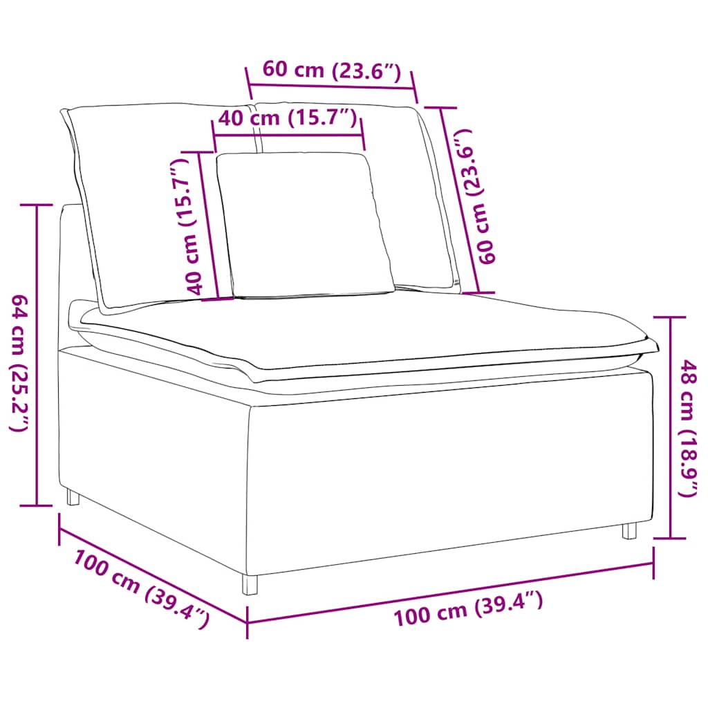 Modulares Sofa Mittelmodul mit Kissen Hellgrau 100 cm