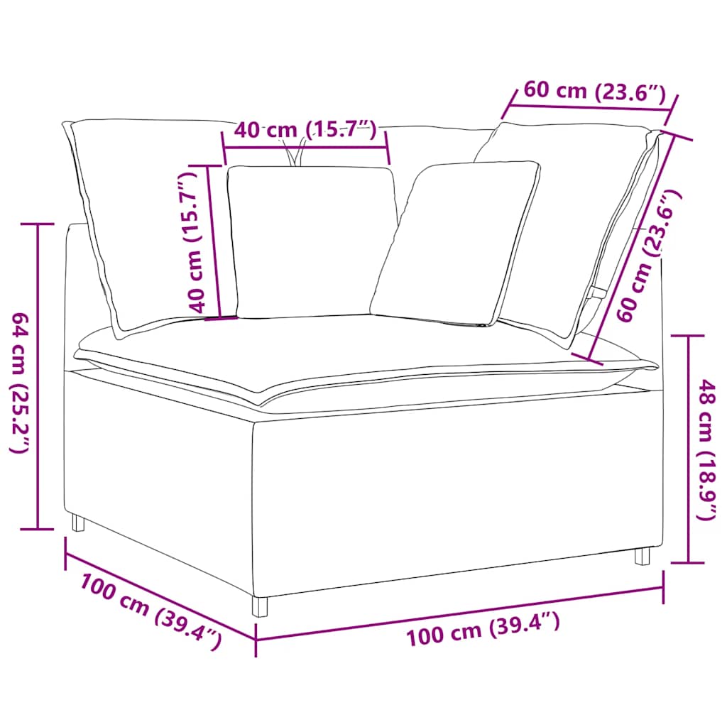 Modulares Sofa Eckmodul mit Kissen Blau 100 cm