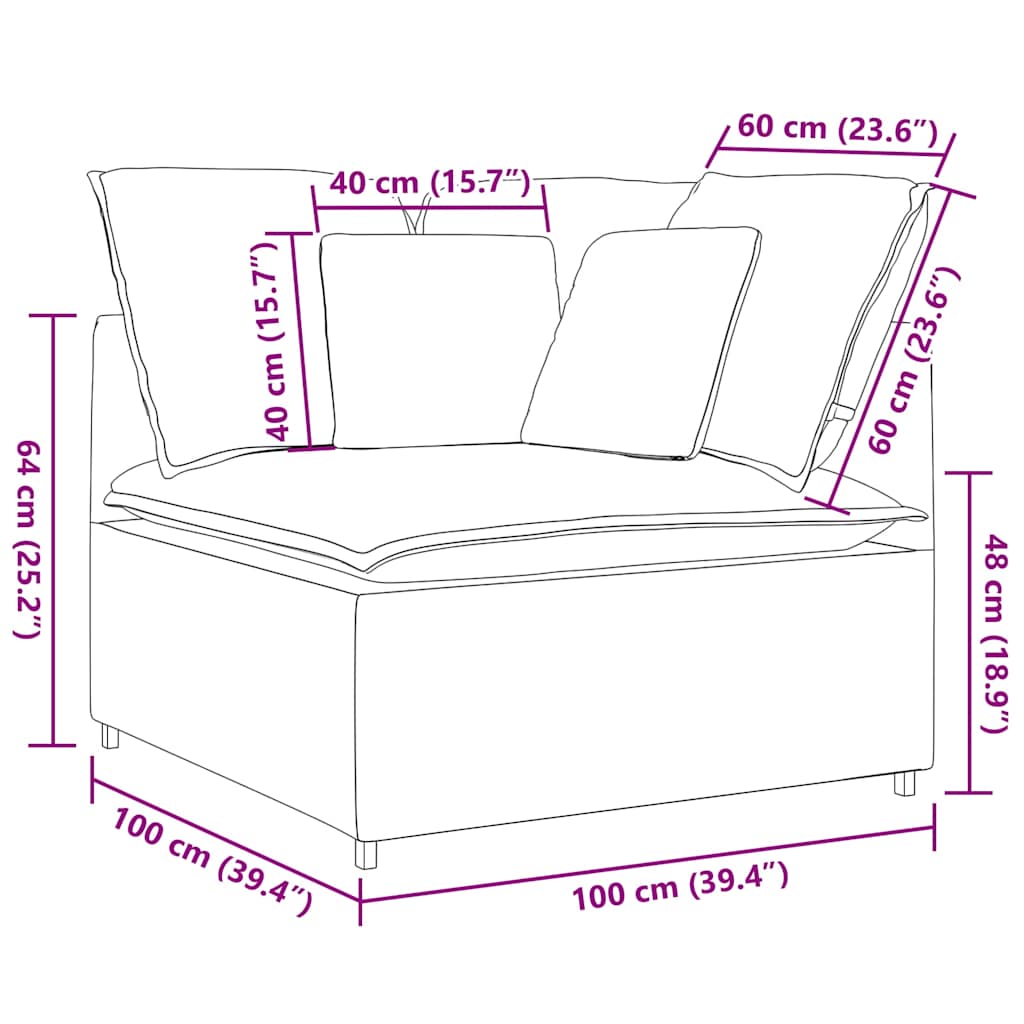 Modulares Sofa Eckmodul mit Kissen Schwarz 100 cm