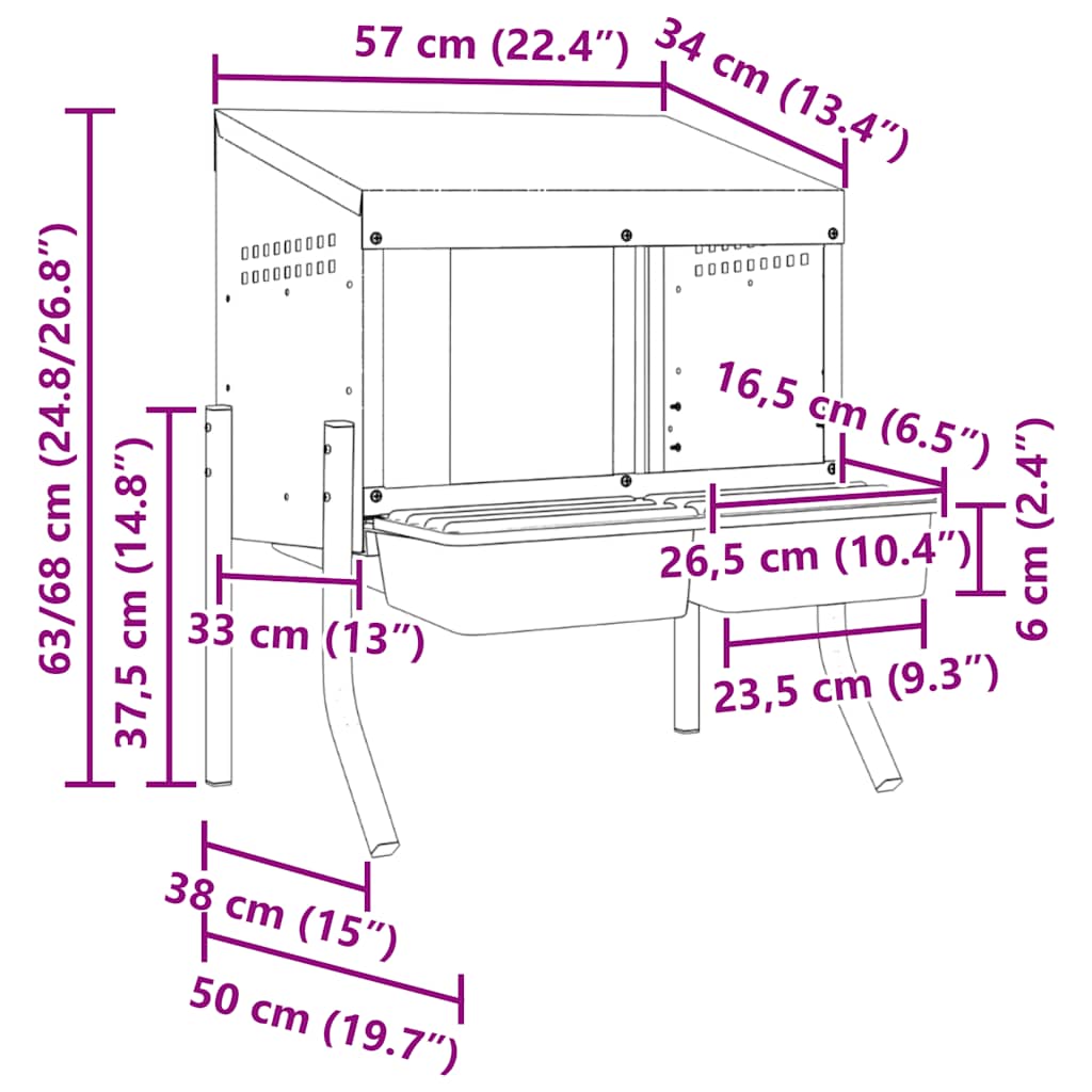 Hühner-Nistkasten 2 Fächer mit Beinen Verzinkter Stahl