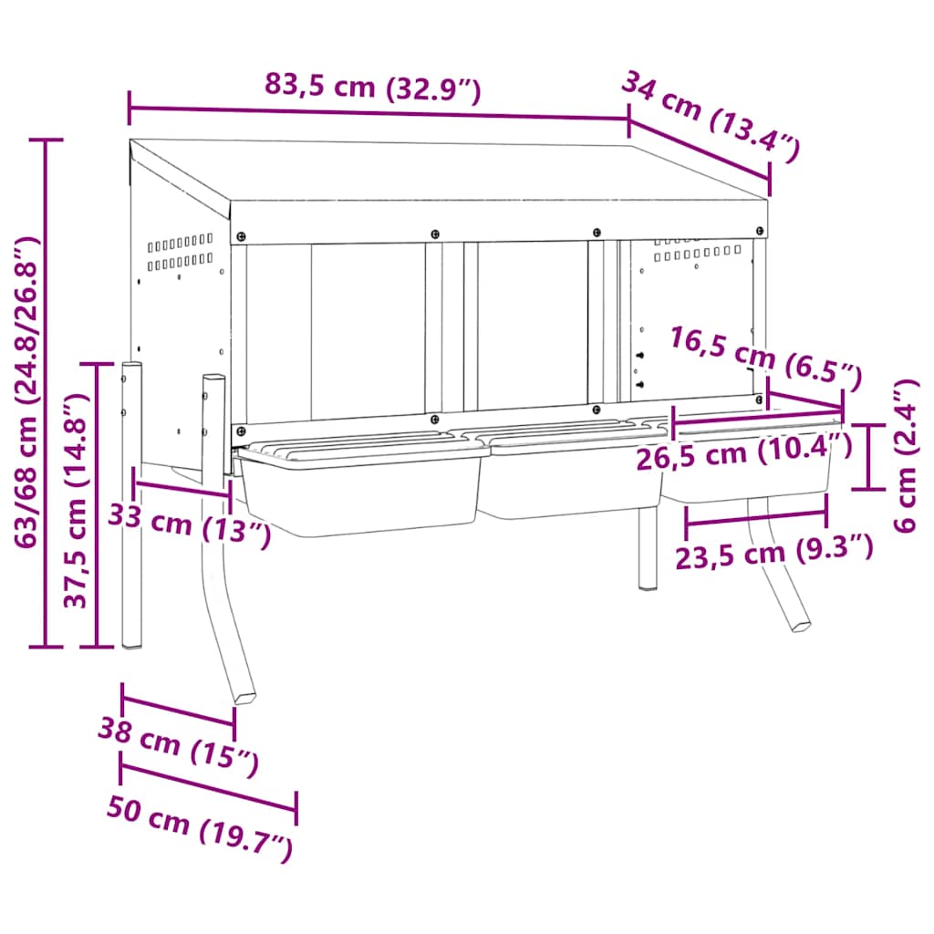 Hühner-Nistkasten 3 Fächer mit Beinen Verzinkter Stahl