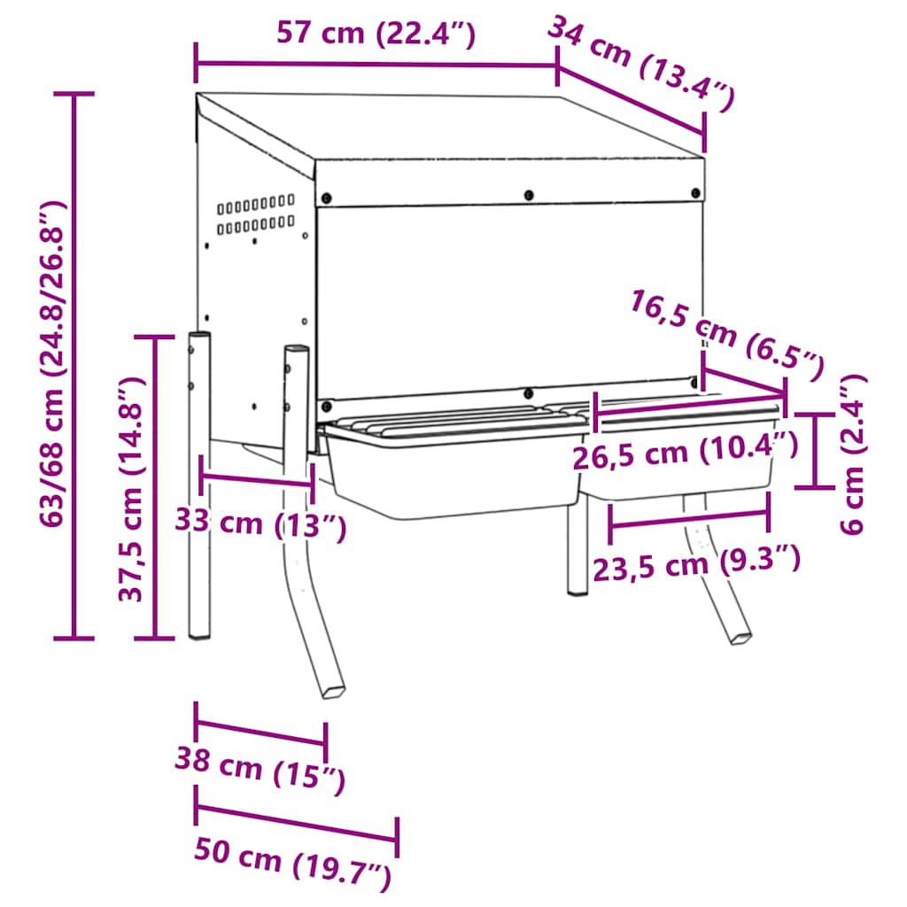Hühner-Nistkasten 2 Fächer mit Beinen Verzinkter Stahl
