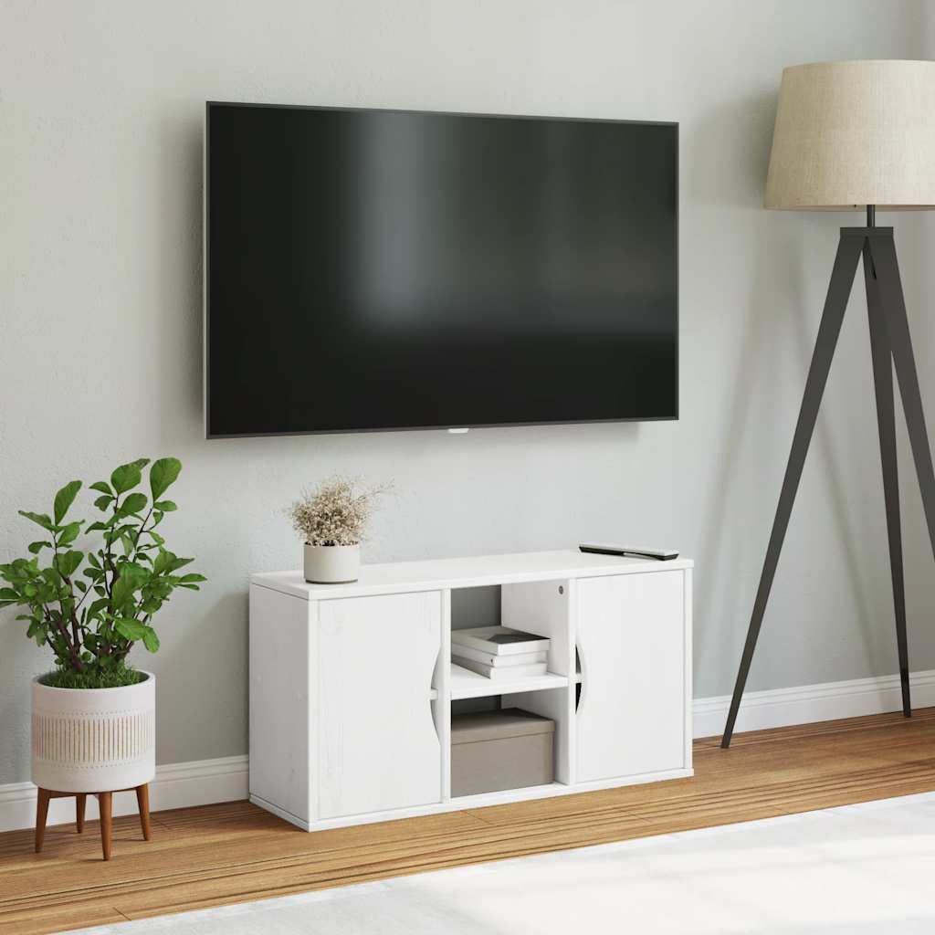 Meuble TV ODDA blanc 79x24x40 cm pin massif