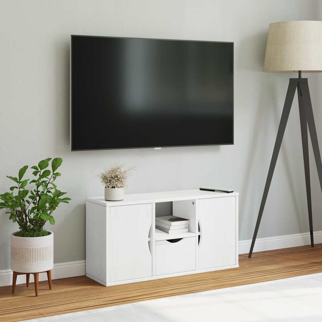 Meuble TV avec tiroir blanc 79x24x40 cm en pin massif
