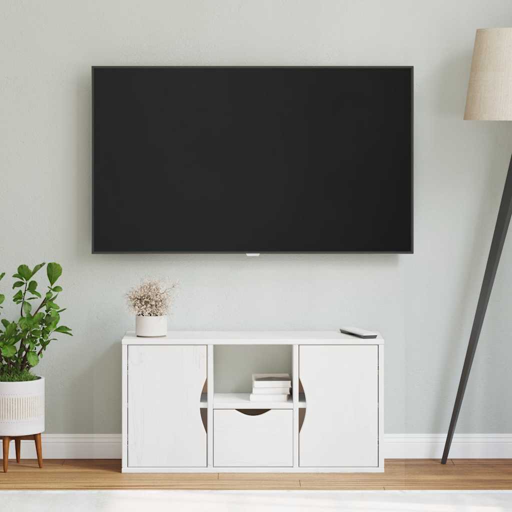 Meuble TV avec tiroir blanc 79x24x40 cm en pin massif