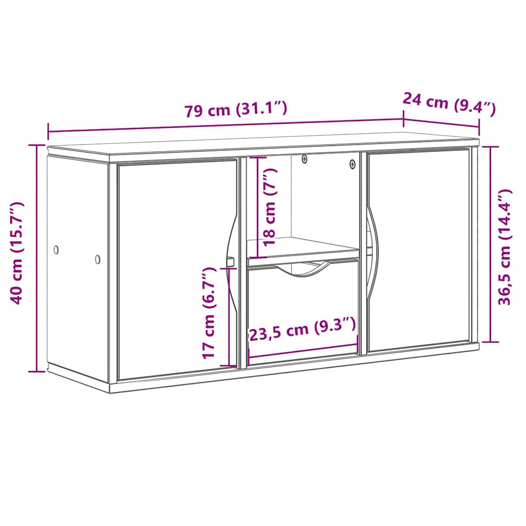 Meuble TV avec tiroir blanc 79x24x40 cm en pin massif