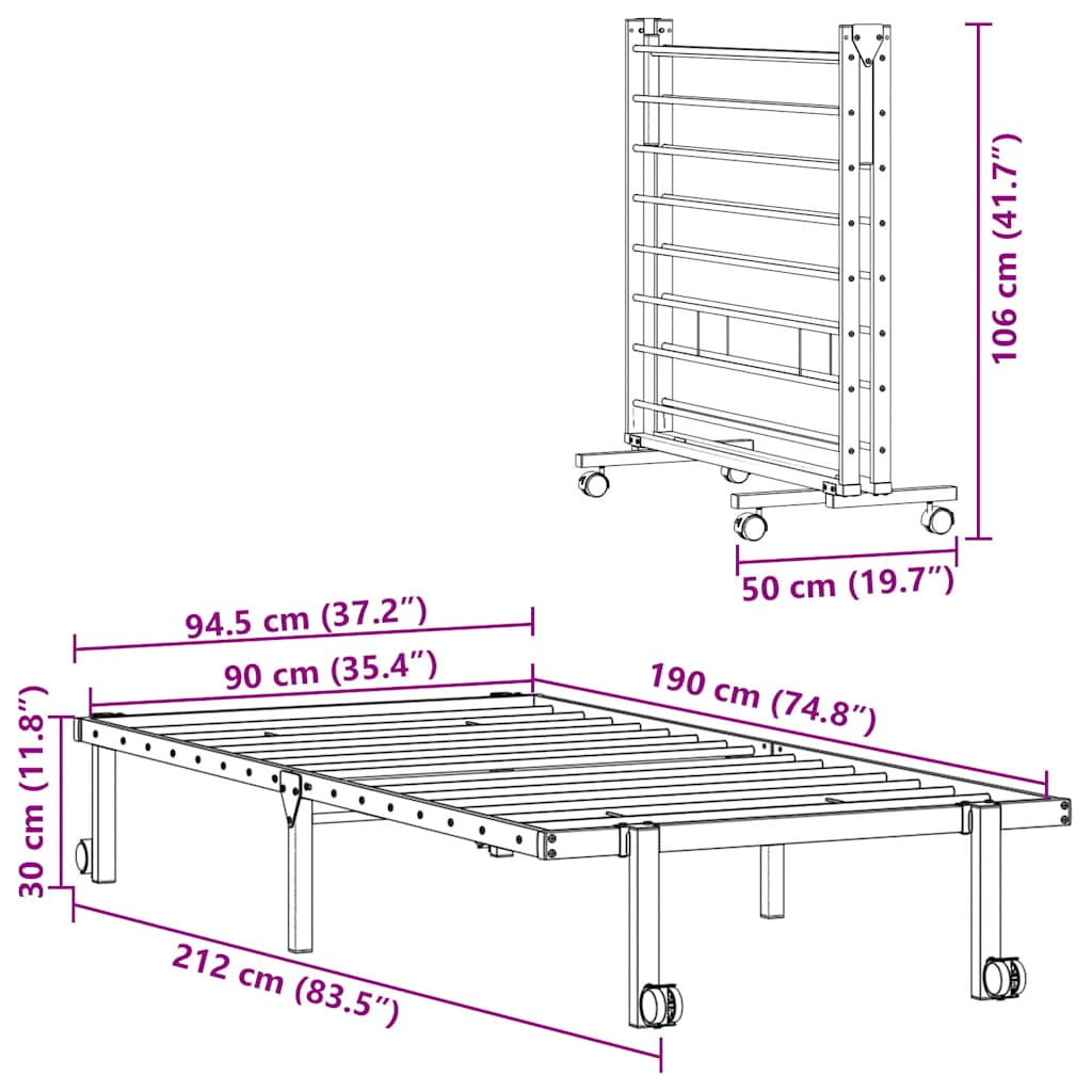 Bettgestell ohne Matratze Klappbar Weiß 90x190 cm Stahl