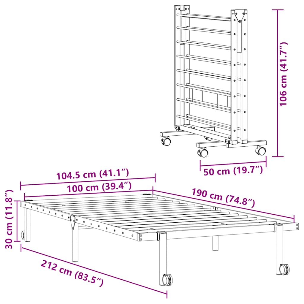 Bettgestell ohne Matratze Klappbar Weiß 100x190 cm Stahl