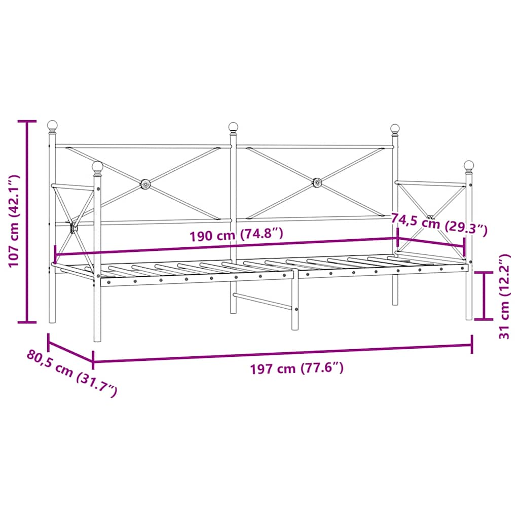 Tagesbett ohne Matratze Schwarz 75x190 cm Stahl