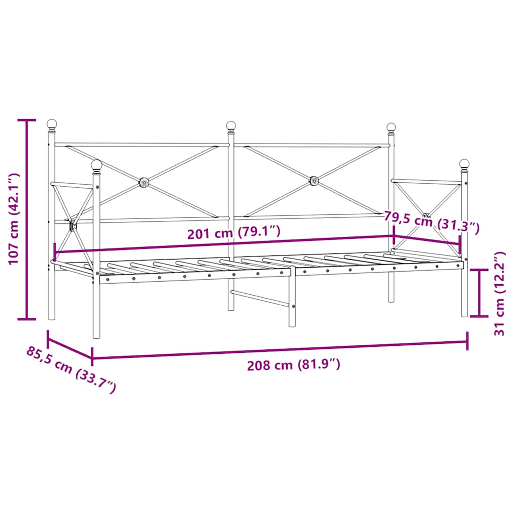 Tagesbett ohne Matratze Schwarz 80x200 cm Stahl