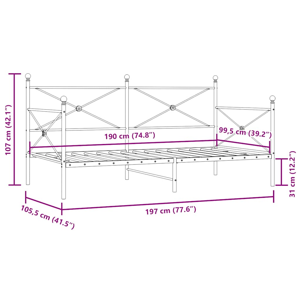 Tagesbett ohne Matratze Schwarz 100x190 cm Stahl