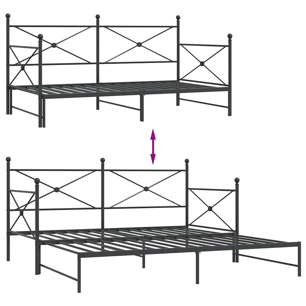 Tagesbett Ausziehbar ohne Matratze Schwarz 100x190 cm Stahl