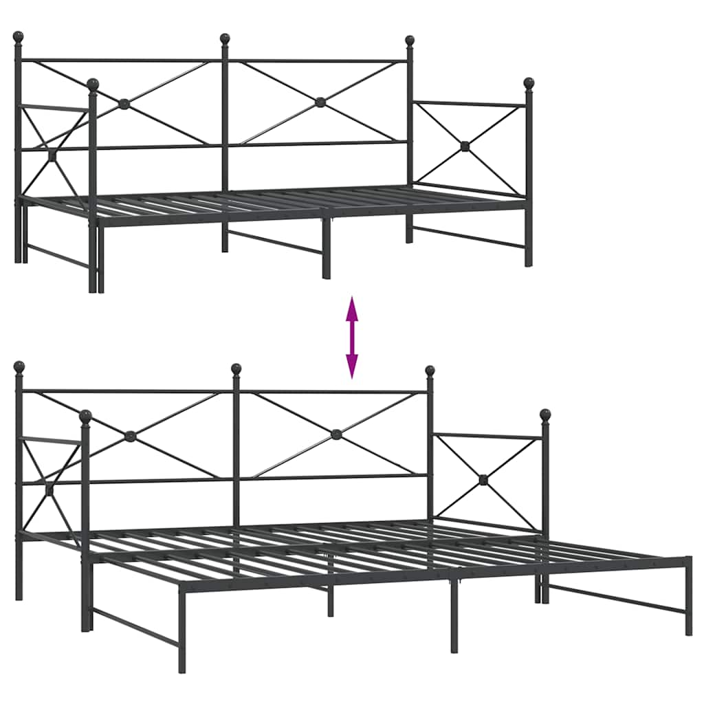 Tagesbett Ausziehbar ohne Matratze Schwarz 100x200 cm Stahl