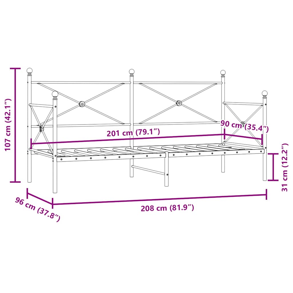 Tagesbett ohne Matratze Weiß 90x200 cm Stahl