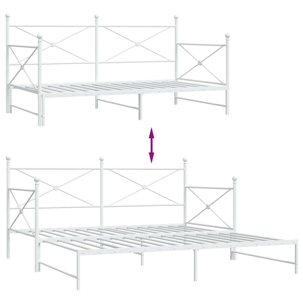 Tagesbett Ausziehbar ohne Matratze Weiß 100x190 cm Stahl