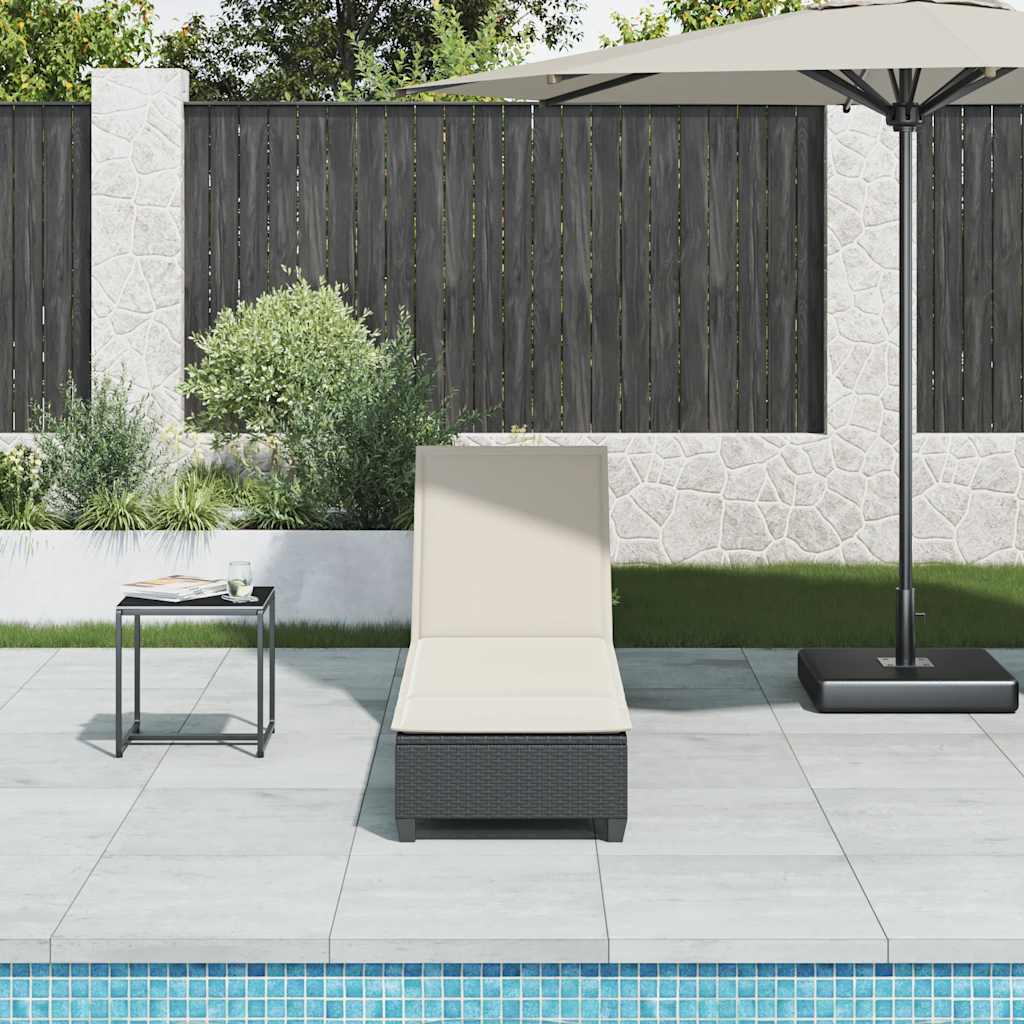 Sonnenliege mit Auflagen Schwarz 55x200x25,5cm Poly Rattan