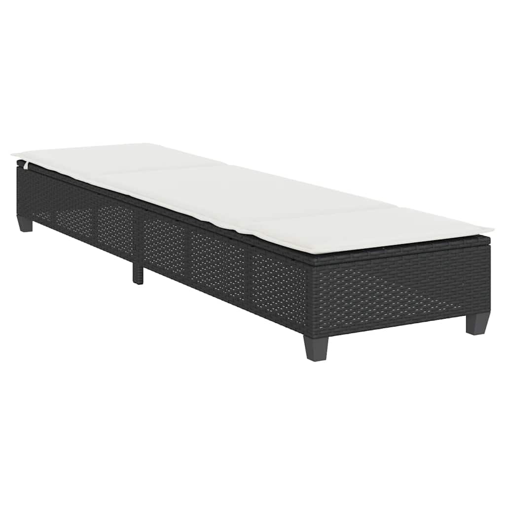 Sonnenliege mit Auflagen Schwarz 55x200x25,5cm Poly Rattan