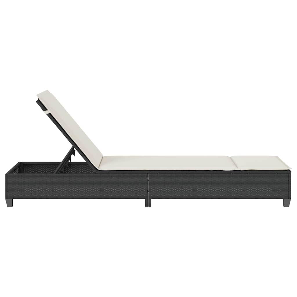 Sonnenliege mit Auflagen Schwarz 55x200x25,5cm Poly Rattan