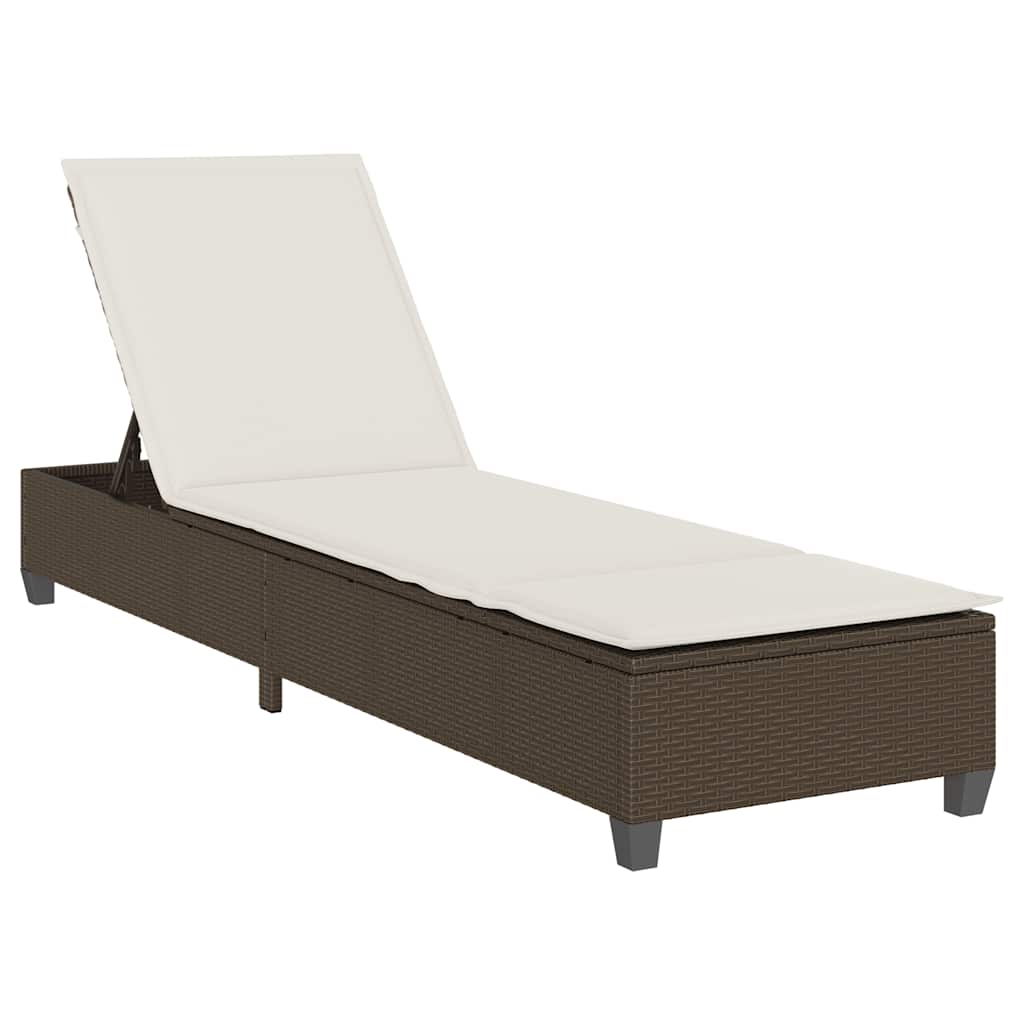 Chaise longue avec coussins marron 55x200x25,5cm en résine tressée