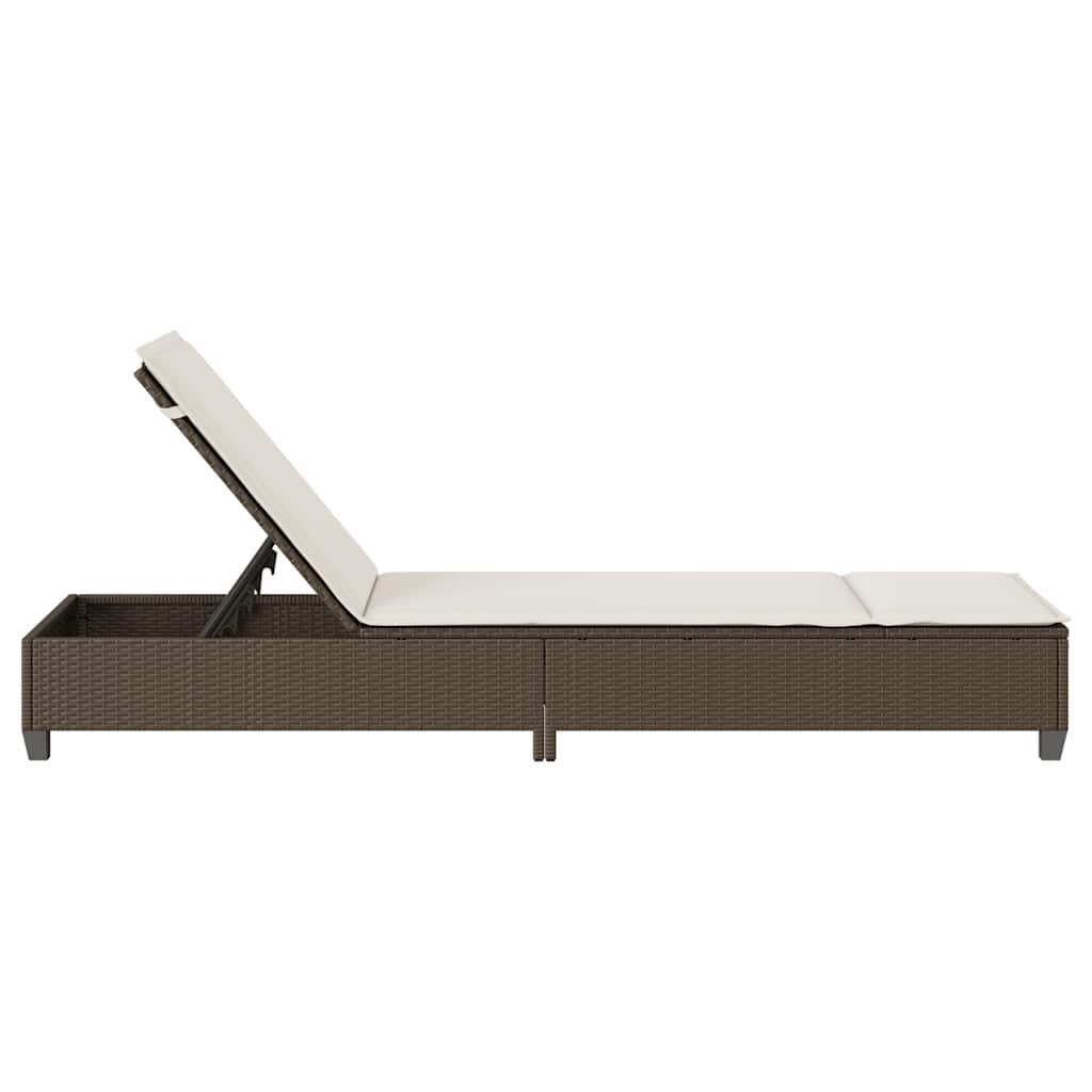 Chaise longue avec coussins marron 55x200x25,5cm en résine tressée