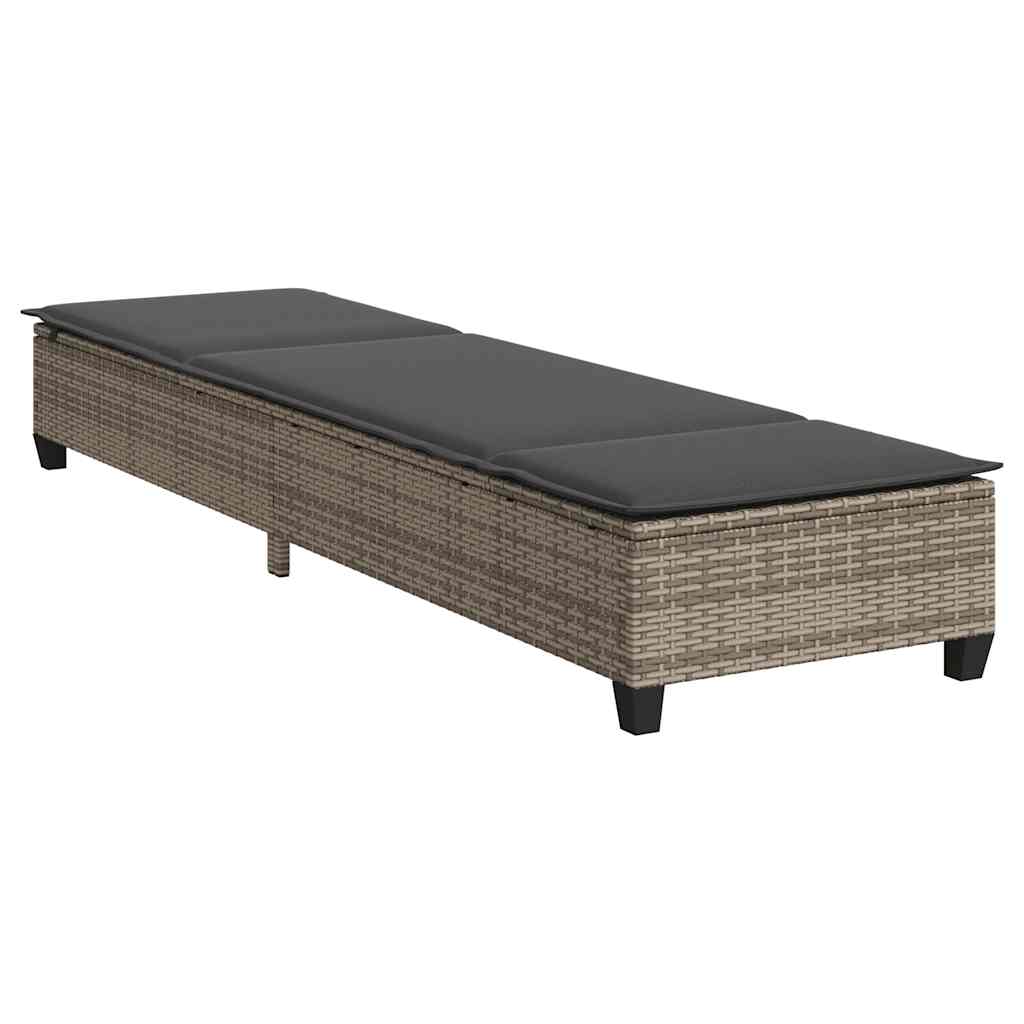 Chaise longue avec coussins gris 55x200x25,5cm en résine tressée