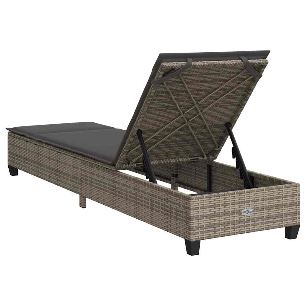 Chaise longue avec coussins gris 55x200x25,5cm en résine tressée