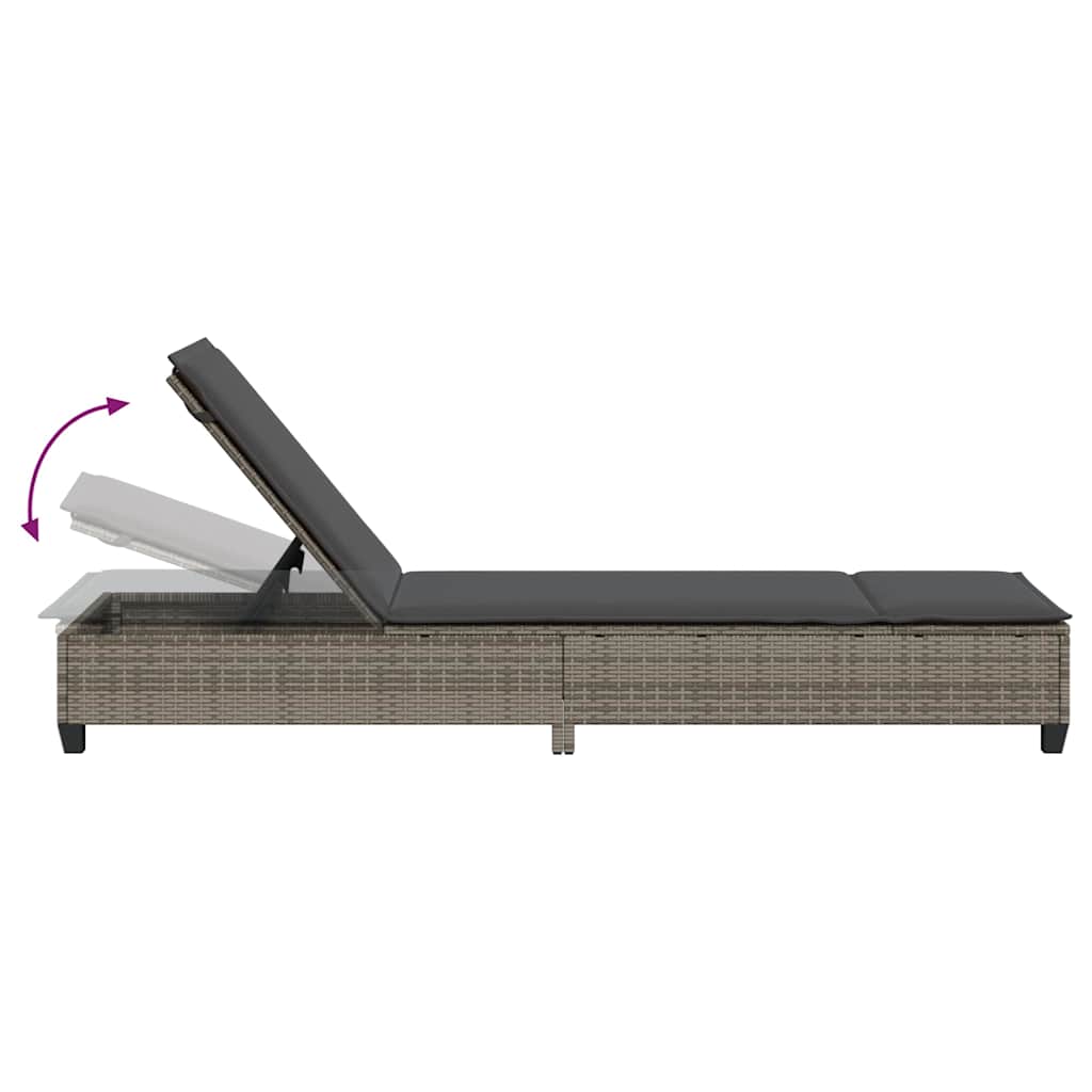 Chaise longue avec coussins gris 55x200x25,5cm en résine tressée