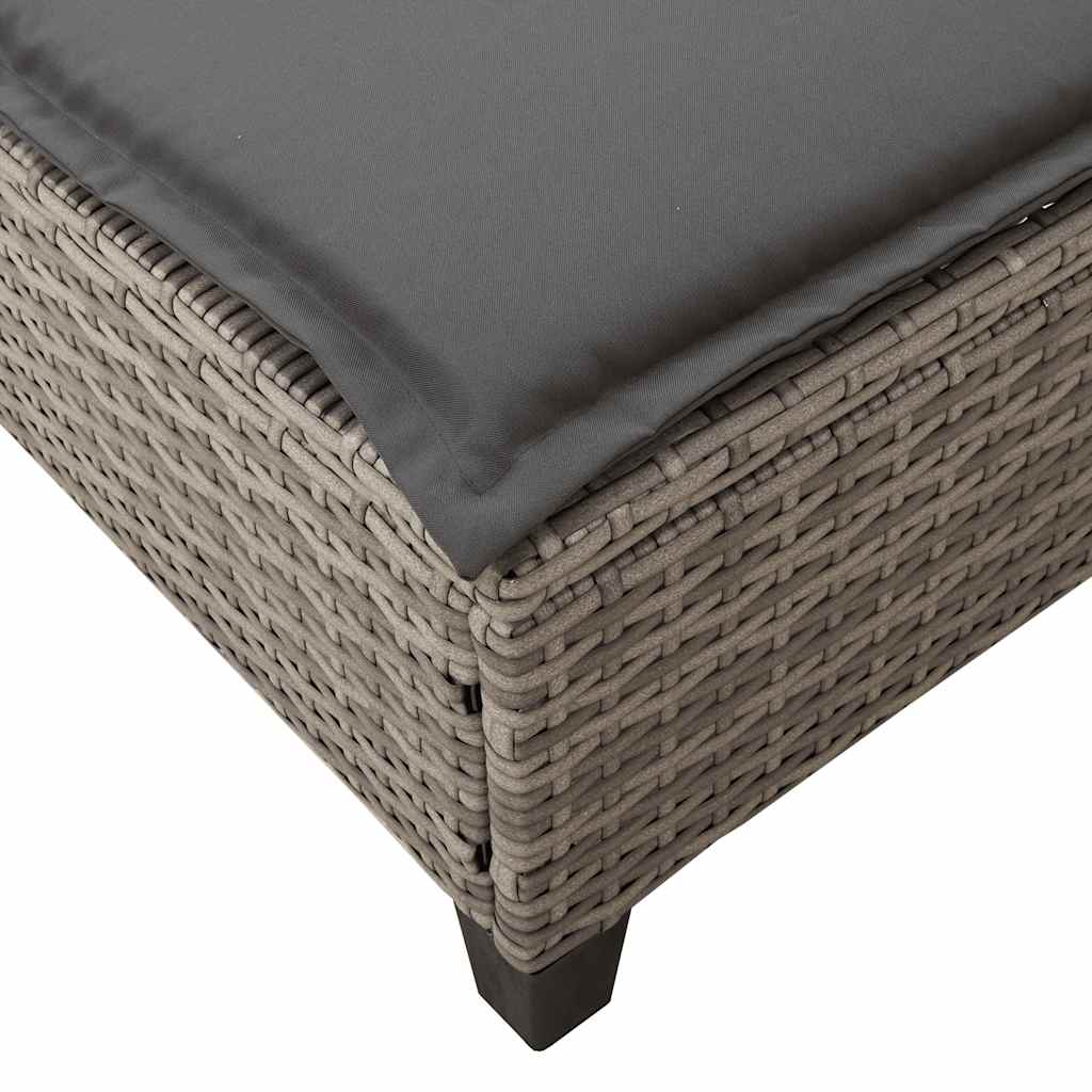 Chaise longue avec coussins gris 55x200x25,5cm en résine tressée