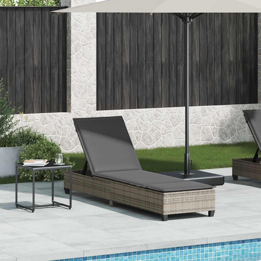 Chaise longue avec coussins gris 55x200x25,5cm en résine tressée