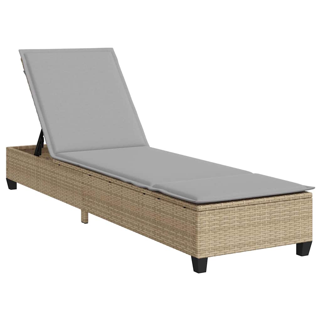 Chaise longue avec coussins beige 55x200x25,5cm en résine tressée