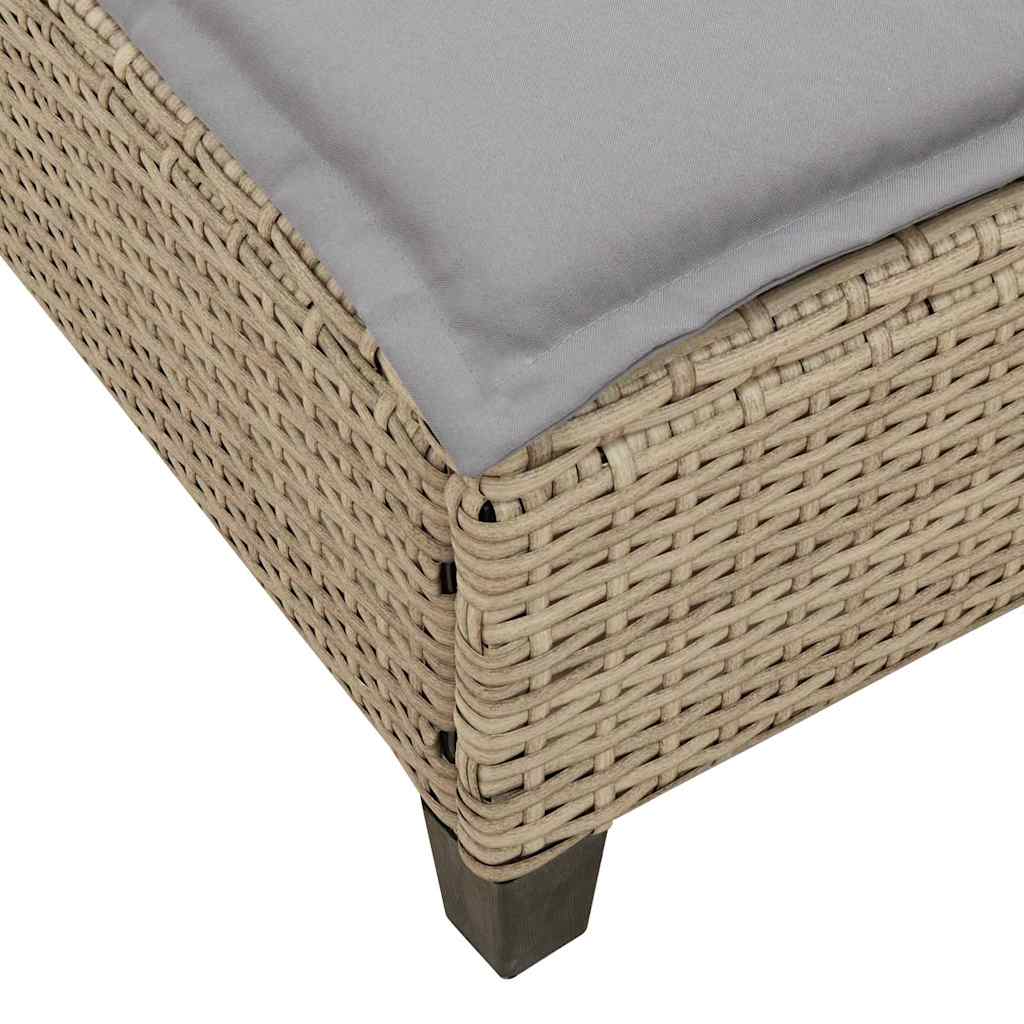 Chaise longue avec coussins beige 55x200x25,5cm en résine tressée