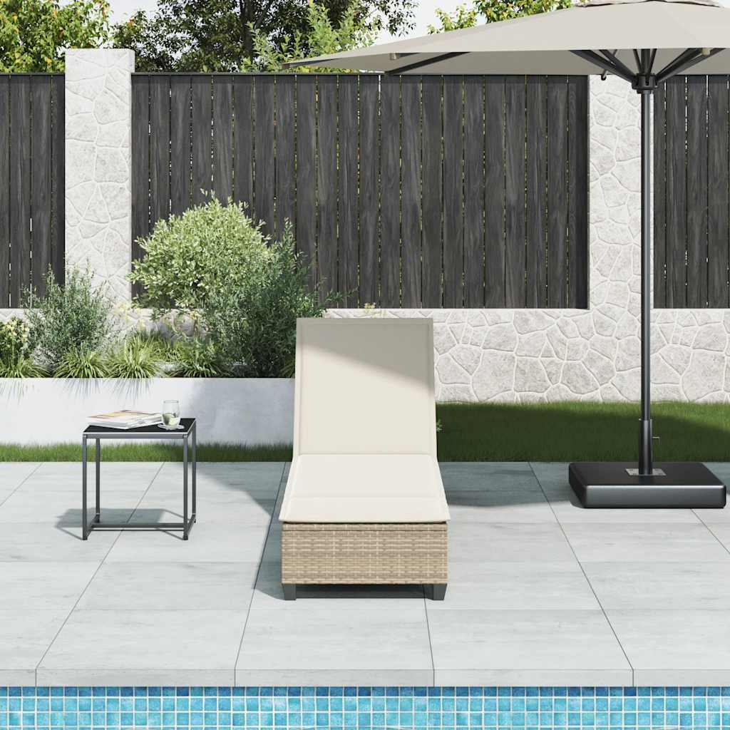 Chaise longue avec coussins beige 55x200x25,5cm en résine tressée