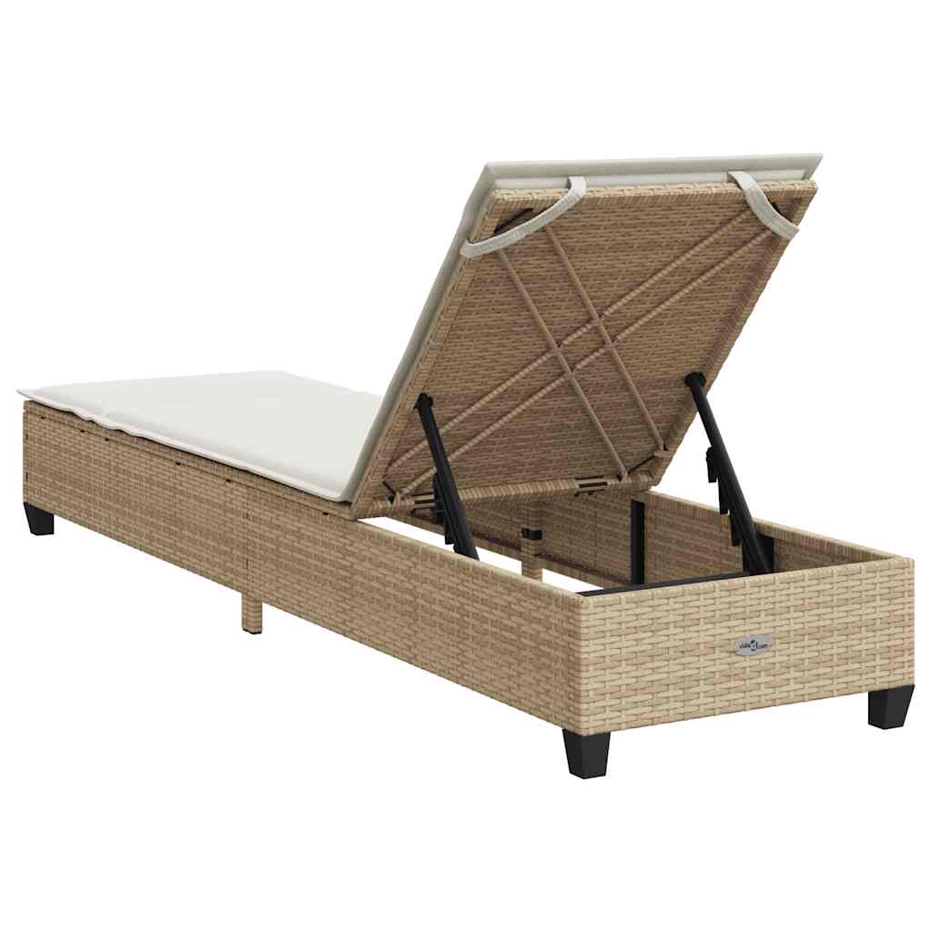 Chaise longue avec coussins beige 55x200x25,5cm en résine tressée
